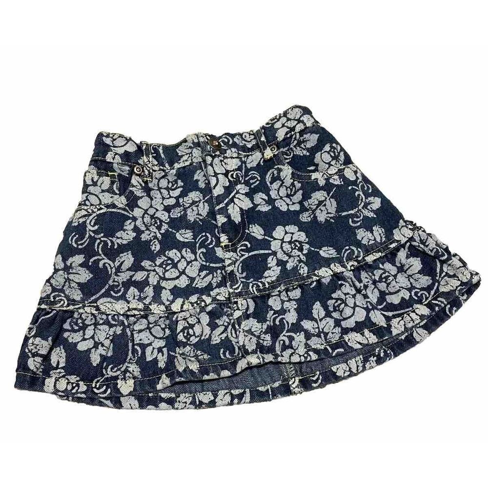 Disney Princess Girl's size 6 Denim Rose Floral Print elastic waist ruffle skirt